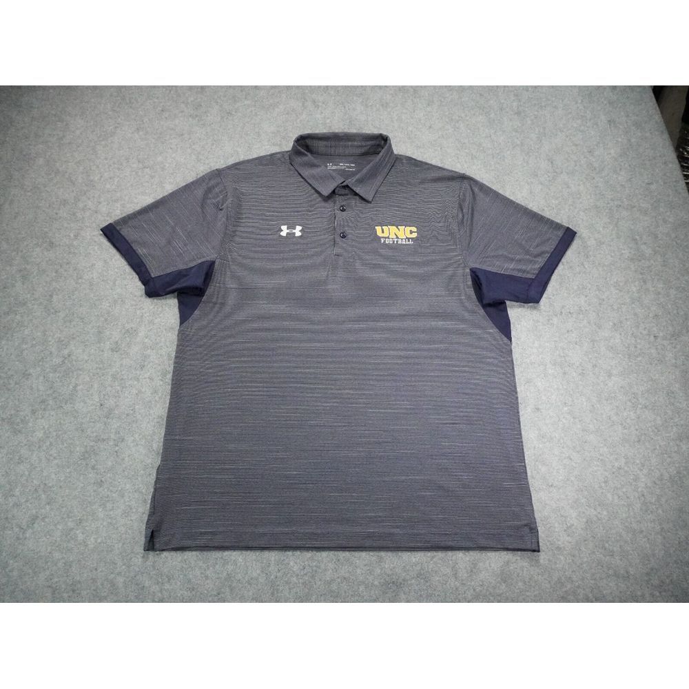 Under Armour Polo Shirt Mens 2XL Blue Gray Stripe‎ Short Sleeve UNC Football